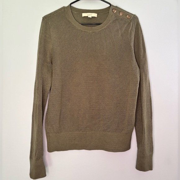 Loft Women's Sweater Size Large Cotton Open Weave Boho Green - Picture 1 of 5